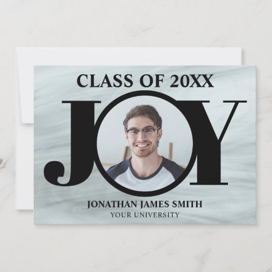 モダンタイポグラフィ写真の卒業発表 案内状 (正面)