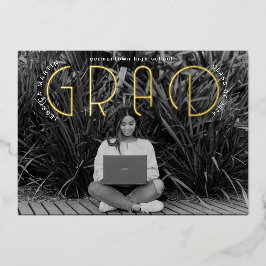 モダンタイポグラフィ写真の卒業発表 箔招待状