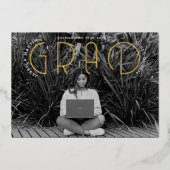 モダンタイポグラフィ写真の卒業発表 箔招待状 (正面)