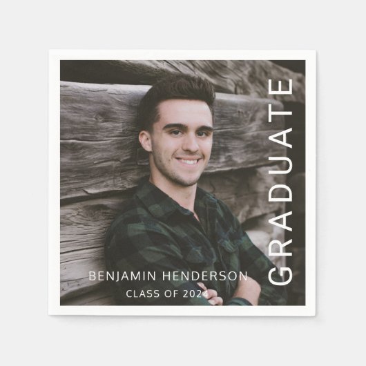 モダンタイポグラフィ写真の卒業 スタンダードカクテルナプキン (正面)