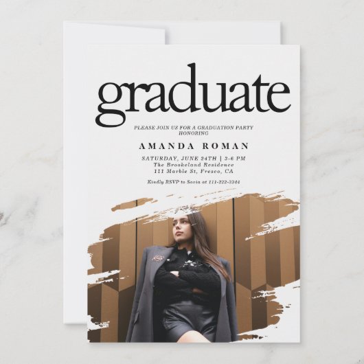 モダンタイポグラフィ写真の卒業 招待状 (裏面)