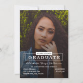 モダンタイポグラフィ写真の卒業 |白 招待状 (正面)