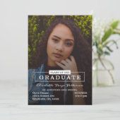 モダンタイポグラフィ写真の卒業 |白 招待状 (スタンド正面)