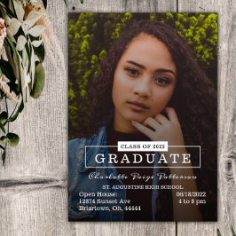 モダンタイポグラフィ写真の卒業 |白 招待状