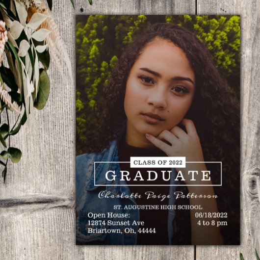 モダンタイポグラフィ写真の卒業 |白 招待状