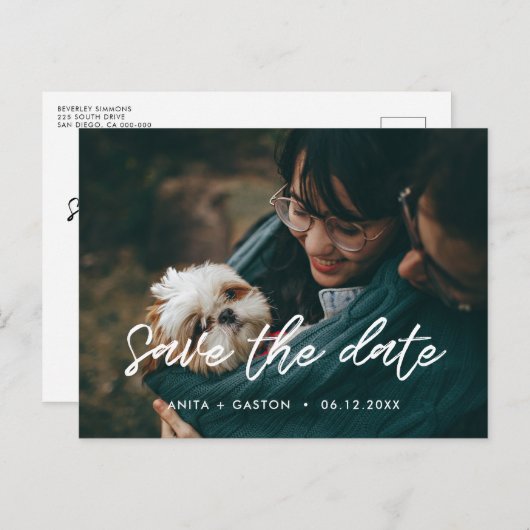 モダンタイポグラフィ写真の日付を保存 案内ポストカード (正面/裏面)