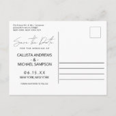 モダンタイポグラフィ写真ウェディング日付の保存 案内ポストカード (裏面)