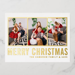 モダンタイポグラフィ写真コラージュのクリスマス 箔シーズンポストカード