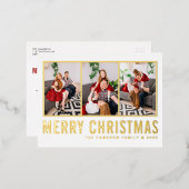 モダンタイポグラフィ写真コラージュのクリスマス 箔シーズンポストカード (正面/裏面)