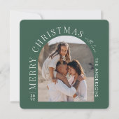 モダンタイポグラフィ写真コラージュ緑のクリスマス シーズンカード (正面)
