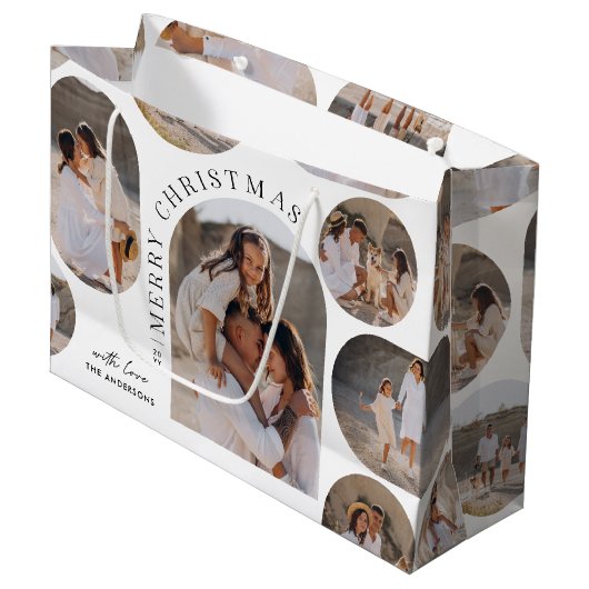 モダンタイポグラフィ写真コラージュ ラージペーパーバッグ (正面アングル)