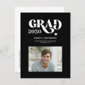 モダンタイポグラフィ写真シンプル卒業発表 案内ポストカード (正面/裏面)