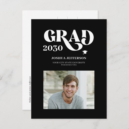 モダンタイポグラフィ写真シンプル卒業発表 案内ポストカード (正面/裏面)