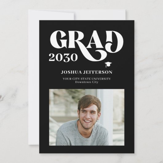 モダンタイポグラフィ写真シンプル卒業 案内状 (正面)