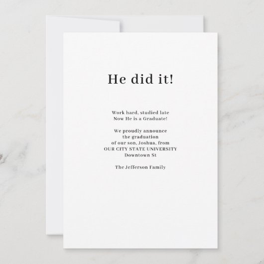 モダンタイポグラフィ写真シンプル卒業 案内状 (裏面)