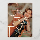 モダンタイポグラフィ写真バラ金ゴールド卒業会 箔招待状 (正面)