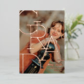 モダンタイポグラフィ写真バラ金ゴールド卒業会 箔招待状 (立ち正面)