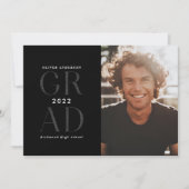 モダンタイポグラフィ写真卒業ブラックグリッター 招待状 (正面)