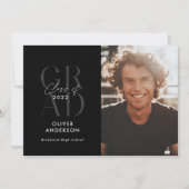 モダンタイポグラフィ写真卒業ブラックグリッターi 招待状 (正面)