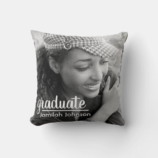 モダンタイポグラフィ写真卒業記念スロー クッション (正面)