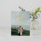 モダンタイポグラフィ写真結婚の感謝実在 箔招待状ポストカード (立ち正面)