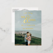 モダンタイポグラフィ写真結婚の感謝実在 箔招待状ポストカード (正面/裏面)
