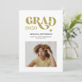 モダンタイポグラフィ写真金ゴールドシンプル卒業 案内状 (スタンド正面)