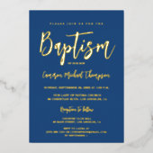 モダンタイポグラフィ写真青金ゴールドエレガント洗礼 箔シーズンカード (正面)