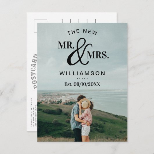 モダンタイポグラフィ写結婚真の発表 シーズンポストカード (正面/裏面)