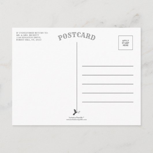 モダンタイポグラフィ写結婚真の発表 シーズンポストカード (裏面)