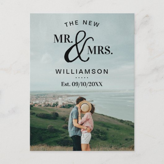 モダンタイポグラフィ写結婚真の発表 シーズンポストカード (正面)