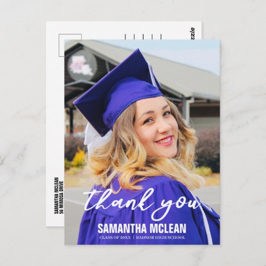 モダンタイポグラフィ卒業写真ありがとう ポストカード (正面/裏面)
