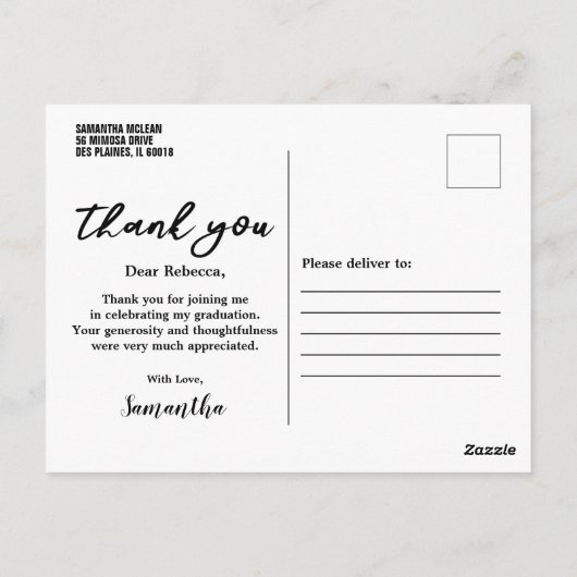 モダンタイポグラフィ卒業写真ありがとう ポストカード (裏面)