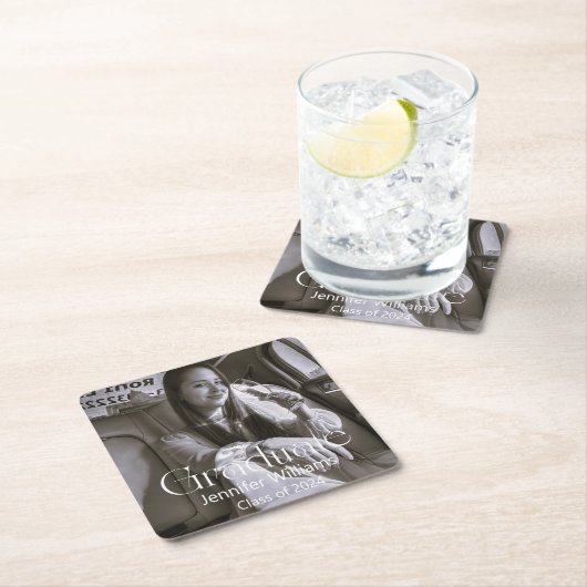 モダンタイポグラフィ卒業写真2024 スクエアペーパーコースター (インサイチュ)