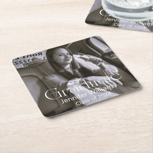 モダンタイポグラフィ卒業写真2024 スクエアペーパーコースター (アングル)