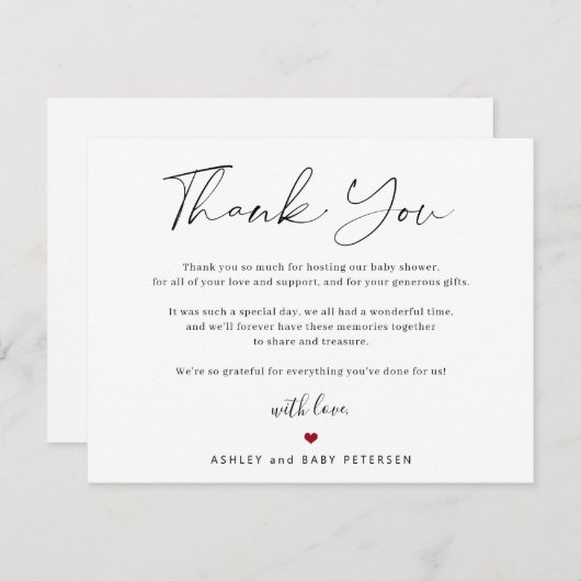 モダンタイポグラフィ台本の赤ちゃんシャワー感謝していユー サンキューカード (正面/裏面)