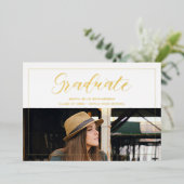 モダンタイポグラフィ台本フォト大学院卒業 箔招待状 (立ち正面)