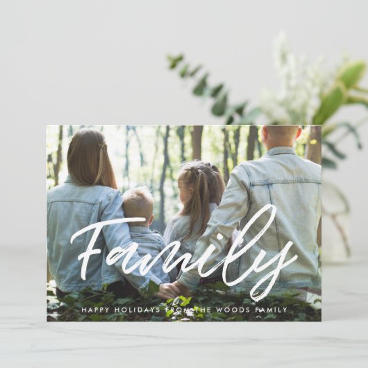 モダンタイポグラフィ家族の写真クリスマス シーズンカード (スタンド正面)