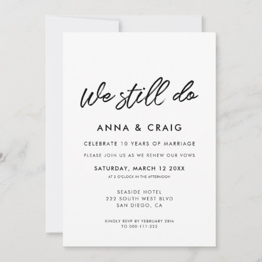 モダンタイポグラフィ我々はまだ誓いの更新を行う 招待状 (正面)