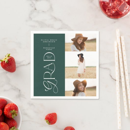 モダンタイポグラフィ数々の大学院生ダークグリーン スタンダードカクテルナプキン (インサイチュ)