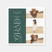 モダンタイポグラフィ数々の大学院生ダークグリーン スタンダードカクテルナプキン (正面)