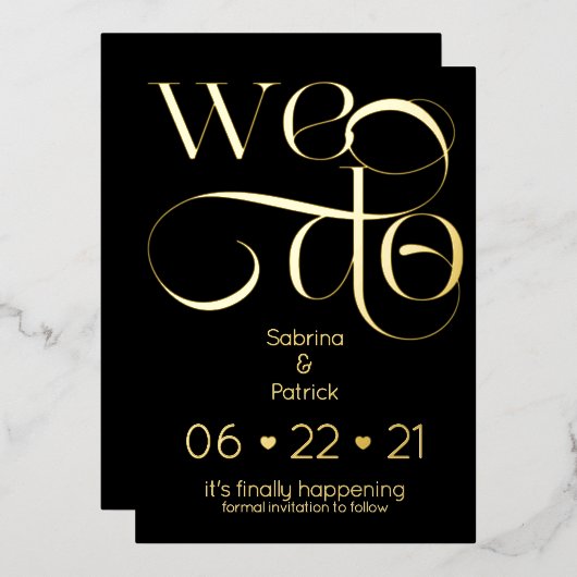 モダンタイポグラフィ日付の保存 箔招待状 (正面/裏面)