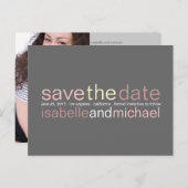 モダンタイポグラフィ日付の保結婚存 | ピンク 案内ポストカード (正面/裏面)