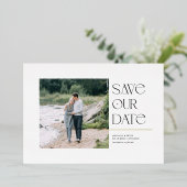 モダンタイポグラフィ日付の正方形の写真を保存 箔招待状 (立ち正面)