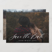 モダンタイポグラフィ書道ホワイトオーバーレイ写真 セーブザデート (正面/裏面)