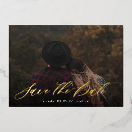 モダンタイポグラフィ書道写真の保存日付 箔招待状