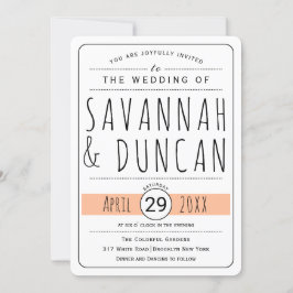 モダンタイポグラフィ桃結婚の丸い 招待状