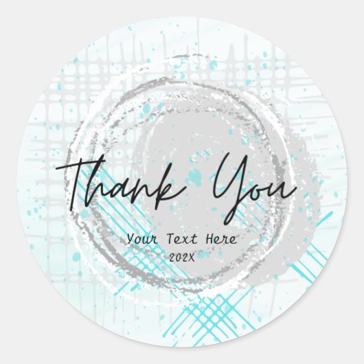 モダンタイポグラフィ水彩ブルーサンキュー  ラウンドシール (正面)