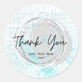 モダンタイポグラフィ水彩ブルーサンキュー  ラウンドシール