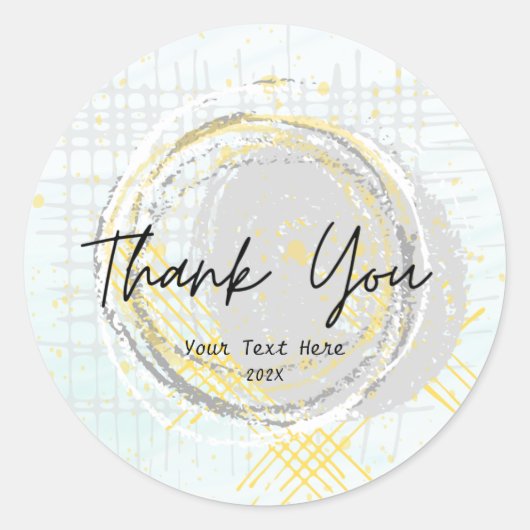 モダンタイポグラフィ水彩黄色ありがとう ラウンドシール (正面)